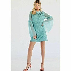 Free People Cleo Tonal Embroidered Mini Dress Aqua